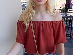 Blonde teen 18+ rides cowgirl in public