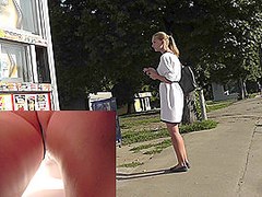 Blonde with pony tail caught on upskirt camera