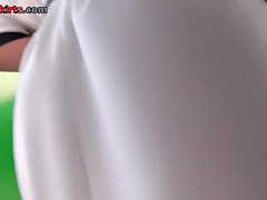 Blonde with pony tail caught on upskirt camera
