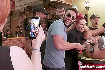 Bound Blonde Fucked In Public Biker Bar