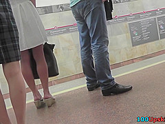 Brunette seen wearing a sexy thong in upskirt movie