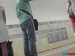 Brunette seen wearing a sexy thong in upskirt movie