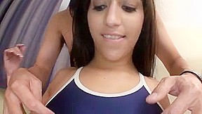 Brunette tries on Swimsuit