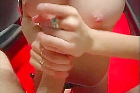 Brunette with Big Natural Tits Doing Amazing Handjob
