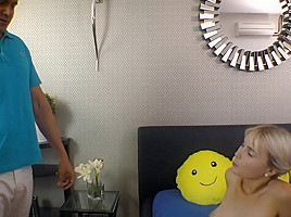 Busty Blonde teen 18+ Suck A Small Old Cock