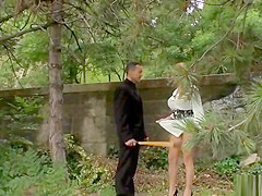 Busty blonde gives double blowjob in public
