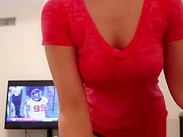 Busty teen 18+ Kimber Blows her BF while he watches Football!