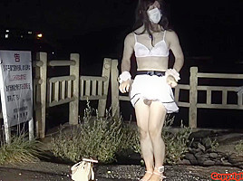 CD Maki exhibit her erect penis-clit near lake