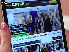 CFNM IR British babes in heels deepthroat cock in 3some