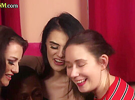 CFNM IR ladies jerk friends big black cock in group action