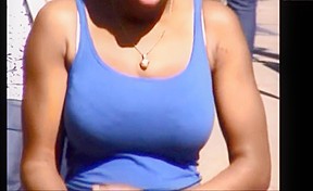 Candid boobs: slim busty black women blue tops 1