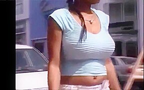 Candid boobs: slim busty black women blue tops 1