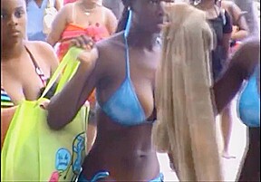 Candid boobs: slim busty black women blue tops 1