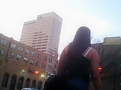 Candid brunette wearing glasses with BIG ass in jeans