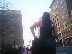Candid brunette wearing glasses with BIG ass in jeans