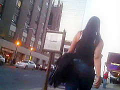 Candid brunette wearing glasses with BIG ass in jeans
