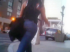 Candid brunette wearing glasses with BIG ass in jeans