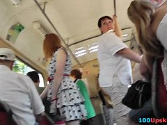 Candid upskirts of the amateur girl in polka dot dress