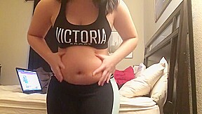 Chubby Queen moans touching her big fat belly
