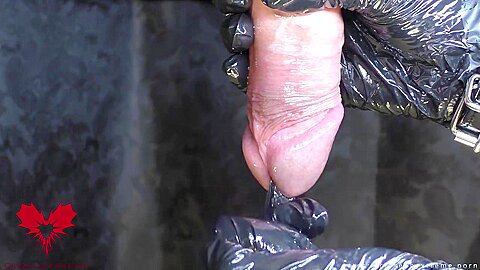 Closeup: The Mistress Massages The Sperm Out Of The Cock With Latex Gloves