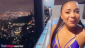 Colombian teen 18+ amateur with a big ass POV blowjob and fucked on a balcony