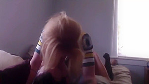 Crazy blonde bitch having a real orgasm with her new roommate guy