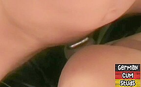 Cumloving German stud fucked in bareback homemade 3some