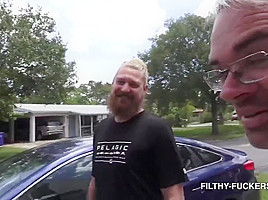 Curly Ebony Chick Takes Two Dicks Outdoor
