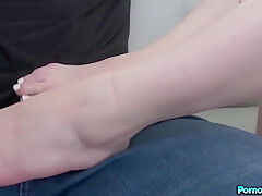 Cute White Brunette Gives Jax Slayhers Big Dick A Footjob