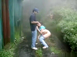 Cute teen 18+ Fucks Her BF In The Rain