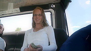 Cute teen 18+ with glasses talked into sucking dick in bang bus