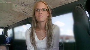 Cute teen 18+ with glasses talked into sucking dick in bang bus