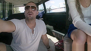 Cute teen 18+ with glasses talked into sucking dick in bang bus
