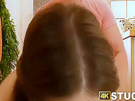 Cutie Drilled In The Kitchen After Hot Blowjob While Stuck