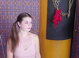 Deep throat gagging BDSM chick