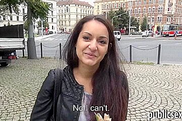 Dilettante dark brown Czech beauty flashes boobs and public sex