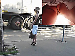 Dilettante in white strap got on upskirt vid