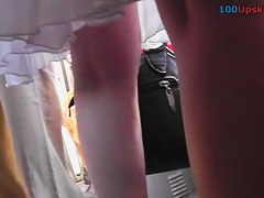 Dilettante in white strap got on upskirt vid
