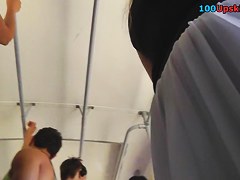Dilettante in white strap got on upskirt vid