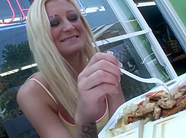 Dirty blonde loves big black cock threeway
