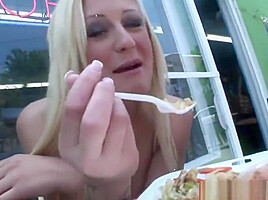 Dirty blonde loves big black cock threeway
