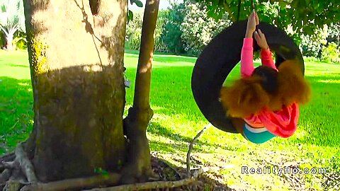 Ebony Banged In Swinging Tyre Outdoor