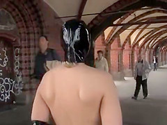 Euro slut walked naked with mask in public