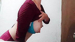 Excited Girl, Touching Herself In The Bathroom, What Rich Nipples This Wears