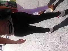 Fat Mexican ass in see thru leggings white thong