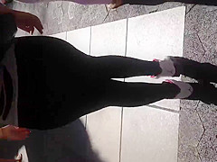 Fat Mexican ass in see thru leggings white thong