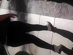 Fat Mexican ass in see thru leggings white thong