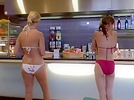 Flash play at swimming pool - 2 girls