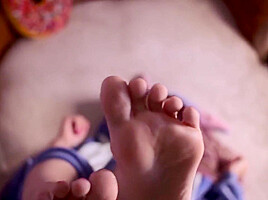 Foot Fetish, Licking Toes, Footjob Oil And Cum On Feet Cute Girl
