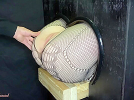 Fucked In Female Gloryhole With Anal Plug - Creampied Pussy